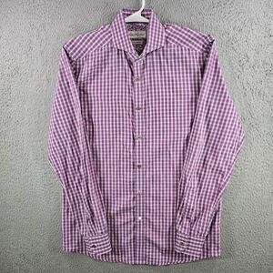 Robert Graham Mens Purple Gingham TailoredFit Long Sleeve Dress Shirt Sz 42 16.5